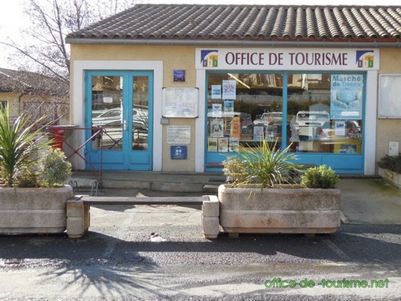 photo de l'enseigne photo de l'office de tourisme de Trèbes dans l'Aude.